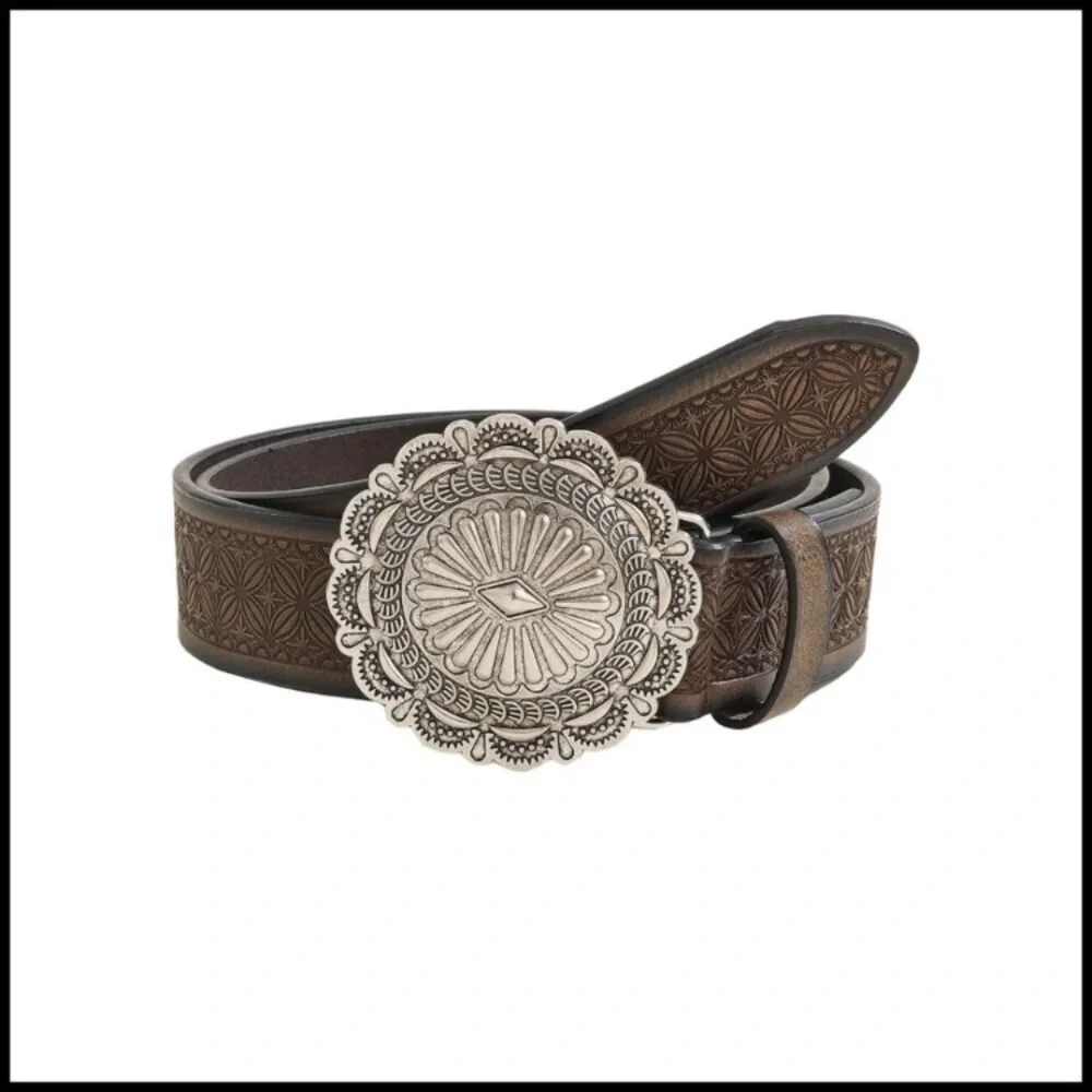 Vintage Embossed Leather Belt Western Cowgirl Chic Y2K Retro Wide Belt